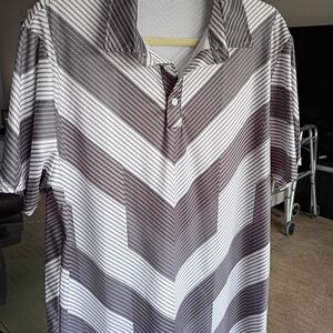 Men's Striped Polo Shirt in Gray and White